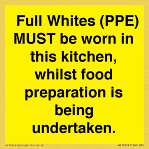  Full Whites (PPE) MUST be worn in this kitchen, whilst food preparation is being undertaken.